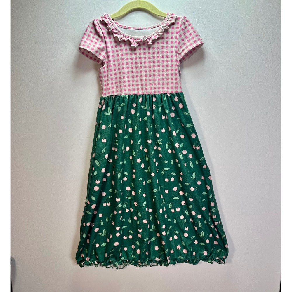 Sweet Honey Girls Pink Gingham Green Cherry Print Ruffle Nightgown 3T